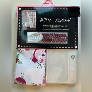 Betsey Johnson Pink Cat Christmas Shower Curtain Set